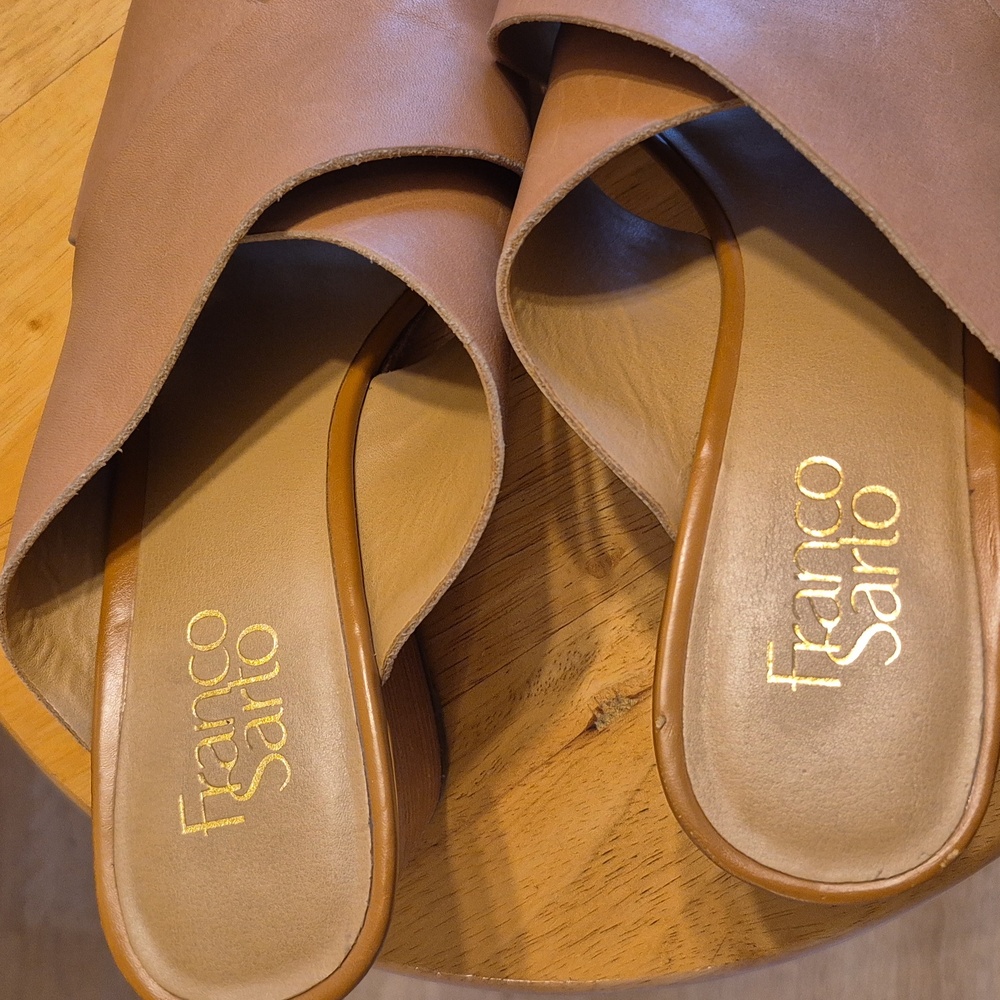 Franco Sarto Light Brown Leather Thick Strap Wedges - Picture 3 of 11